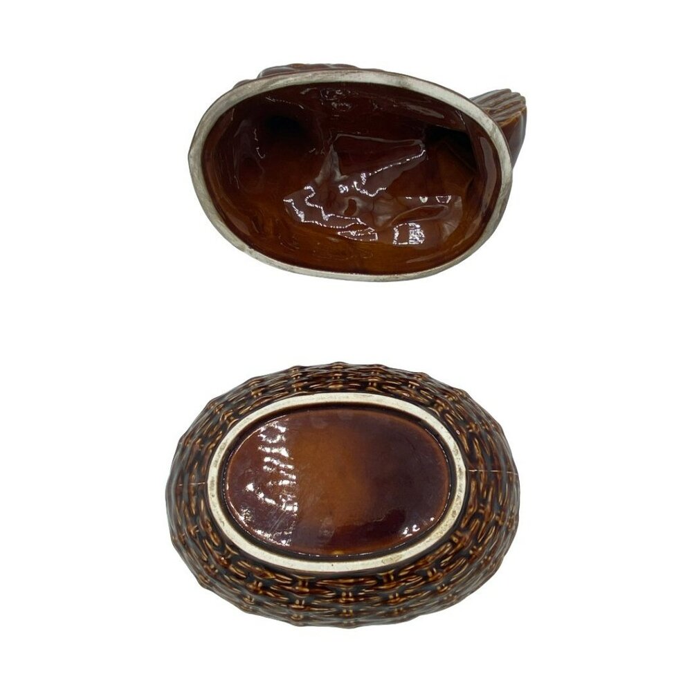 Vintage Portmeirion (?) Ceramic Hen on Nest w/2 Chicks Size 3-Medium MCM Brown - Picture 10 of 13